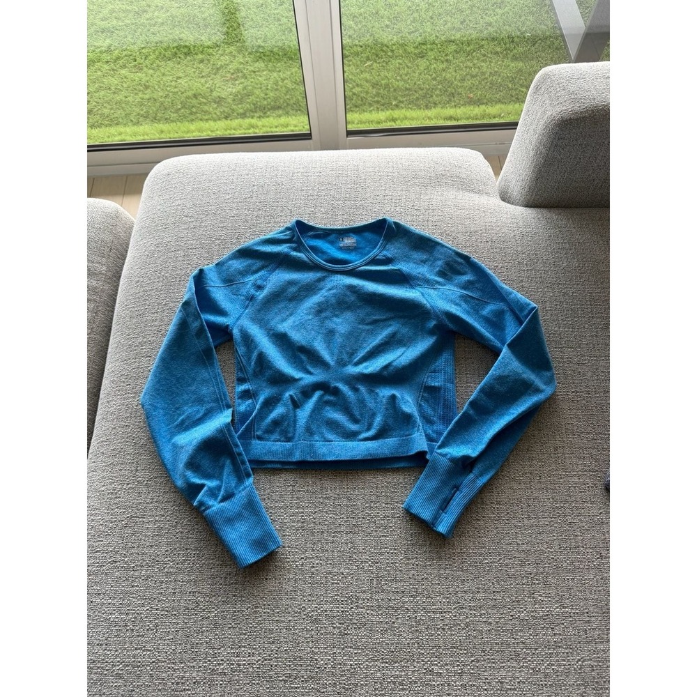 Seamless Long Sleeve Crop Top Blue Size S